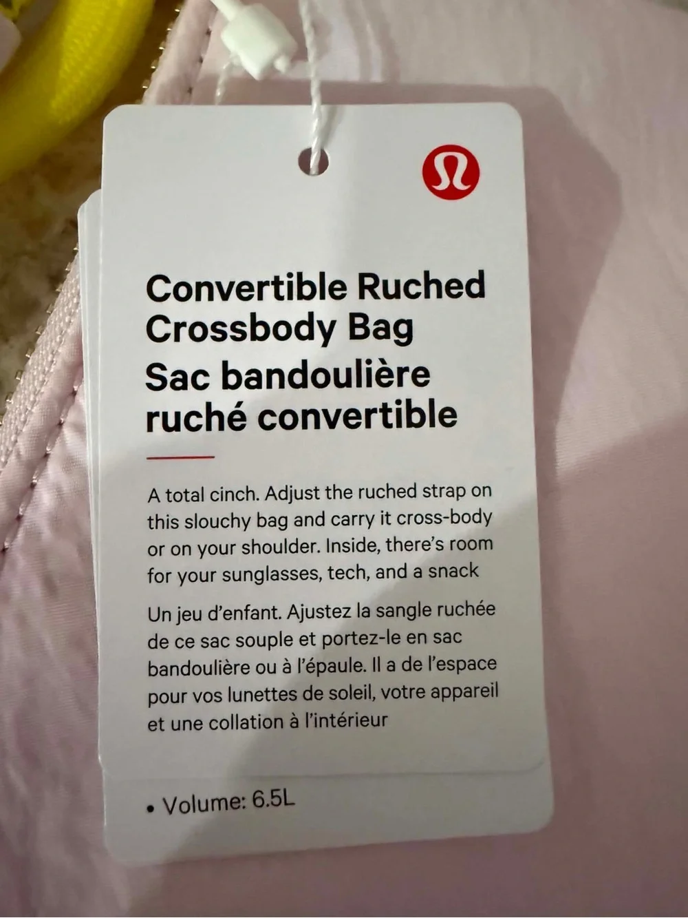 lululemon athletica Light Pink Shoulder Bag with Neon Yellow Accents